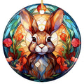 Leaded Glass Rabbit With Tall Ears Before an Amber Sunburst. Ceramic Keepsake for Rabbit Owners.