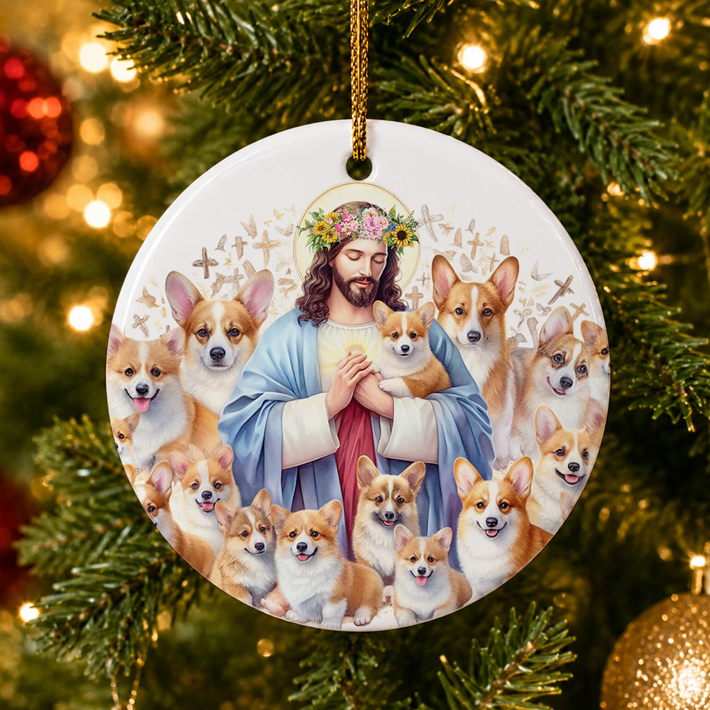 Corgi Christmas Ornament, Faith Pet Memorial Keepsake, Ceramic Hanging Tree Decoration