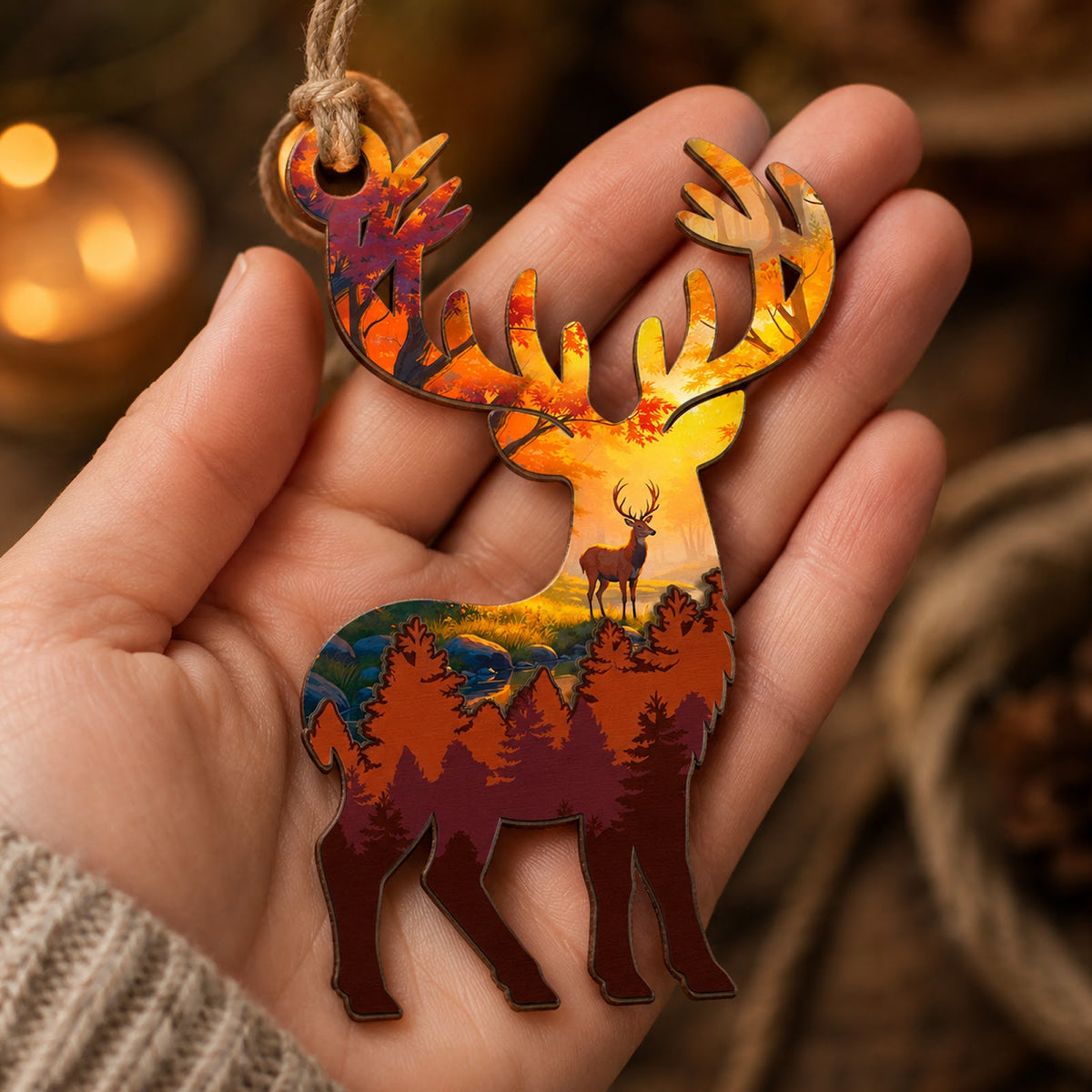 Deer Christmas Ornament, Stocking Stuffer For Buck Hunter, Wood Hanging Tree Decoration