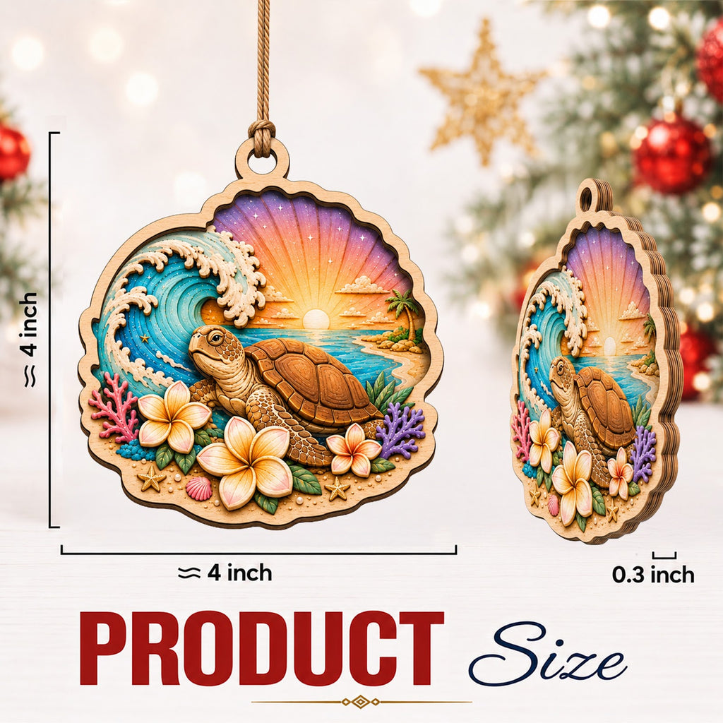 Sea Turtle Ocean Beach Marine Christmas Ornament, Marine Life Keepsake, Wood Tree Decoration