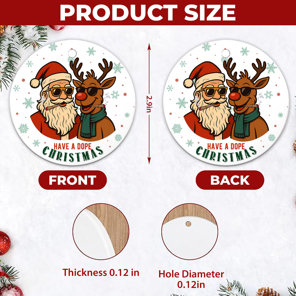Funny Christmas Ornament, Santa And Reindeer Shades Gag, Ceramic Hanging Tree Decoration