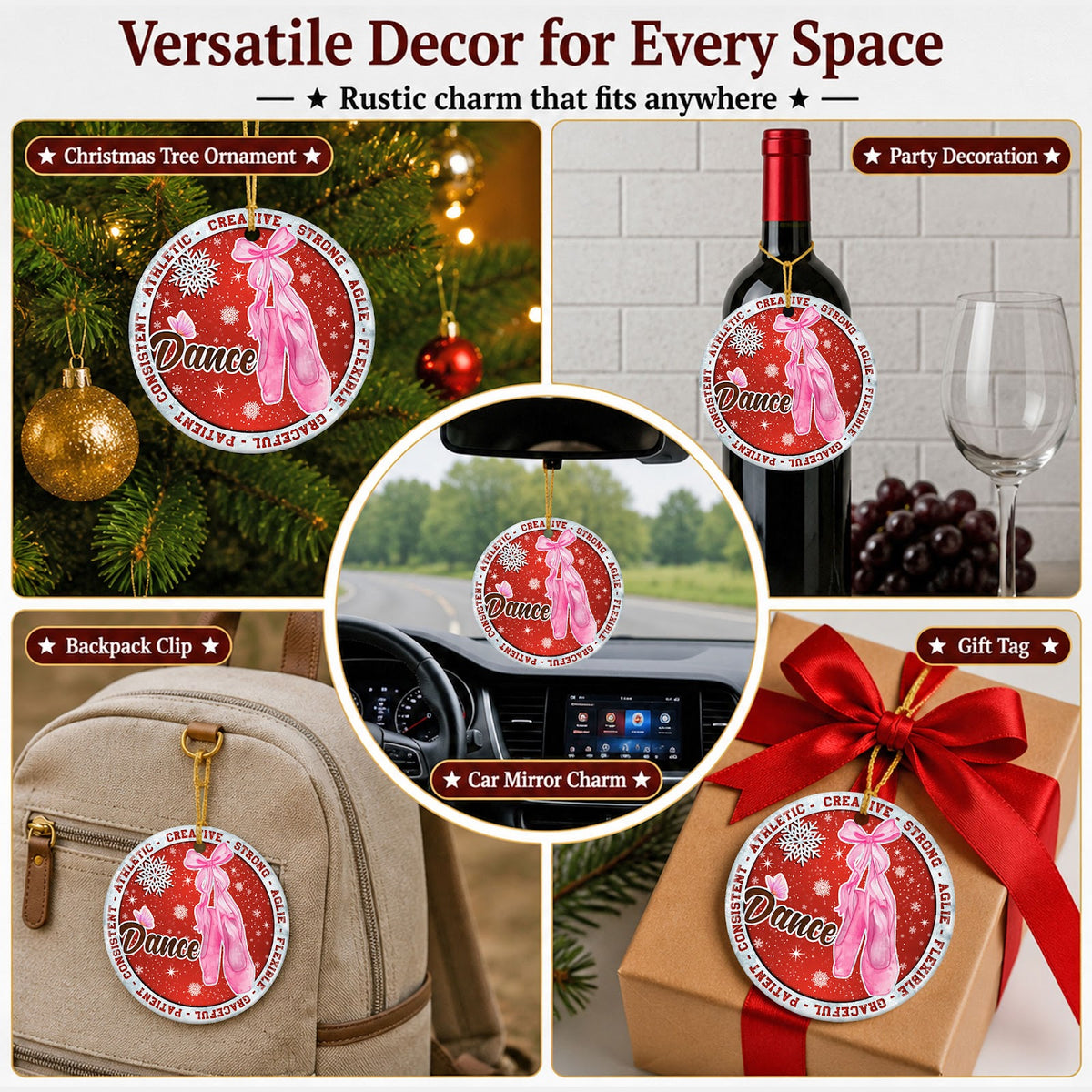 Dance Christmas Ornament, Ballet Pointe Shoes Gift Idea, Ceramic Hanging Tree Decoration