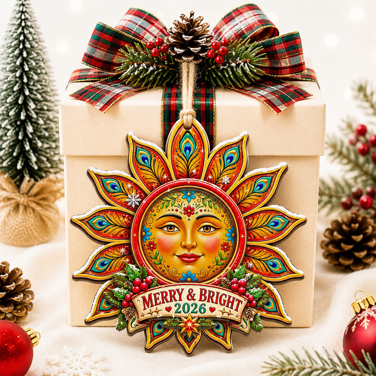 Sunflower Nature Boho Floral Christmas Ornament, Garden Floral Keepsake, Wood Tree Decoration