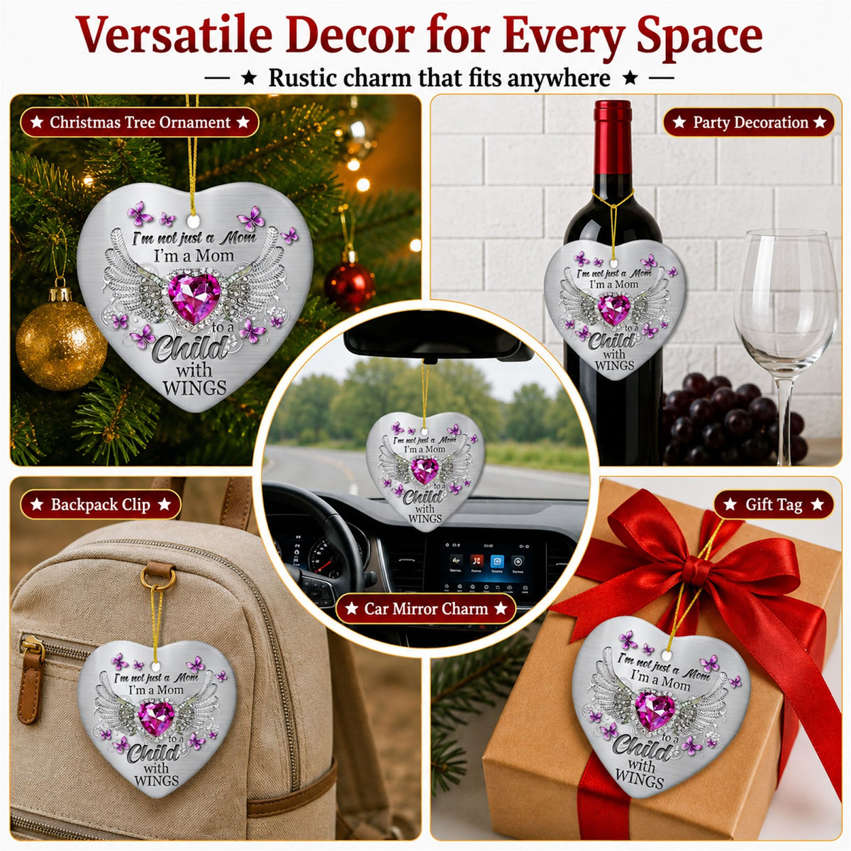 Memorial Christmas Ornament, Mom To A Child With Wings Heart Gift, Ceramic Tree Decoration