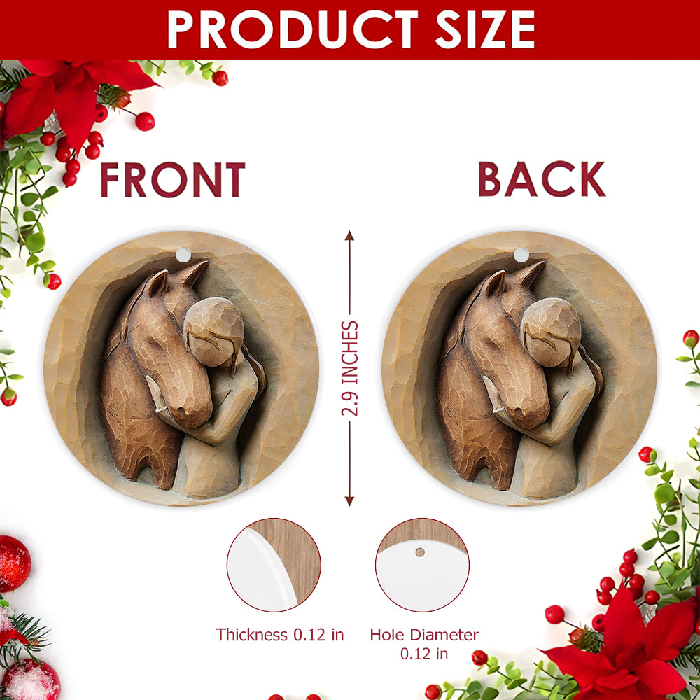 Horse Christmas Ornament, carved-look Equestrian Rider Gift, Ceramic Hanging Tree Decoration