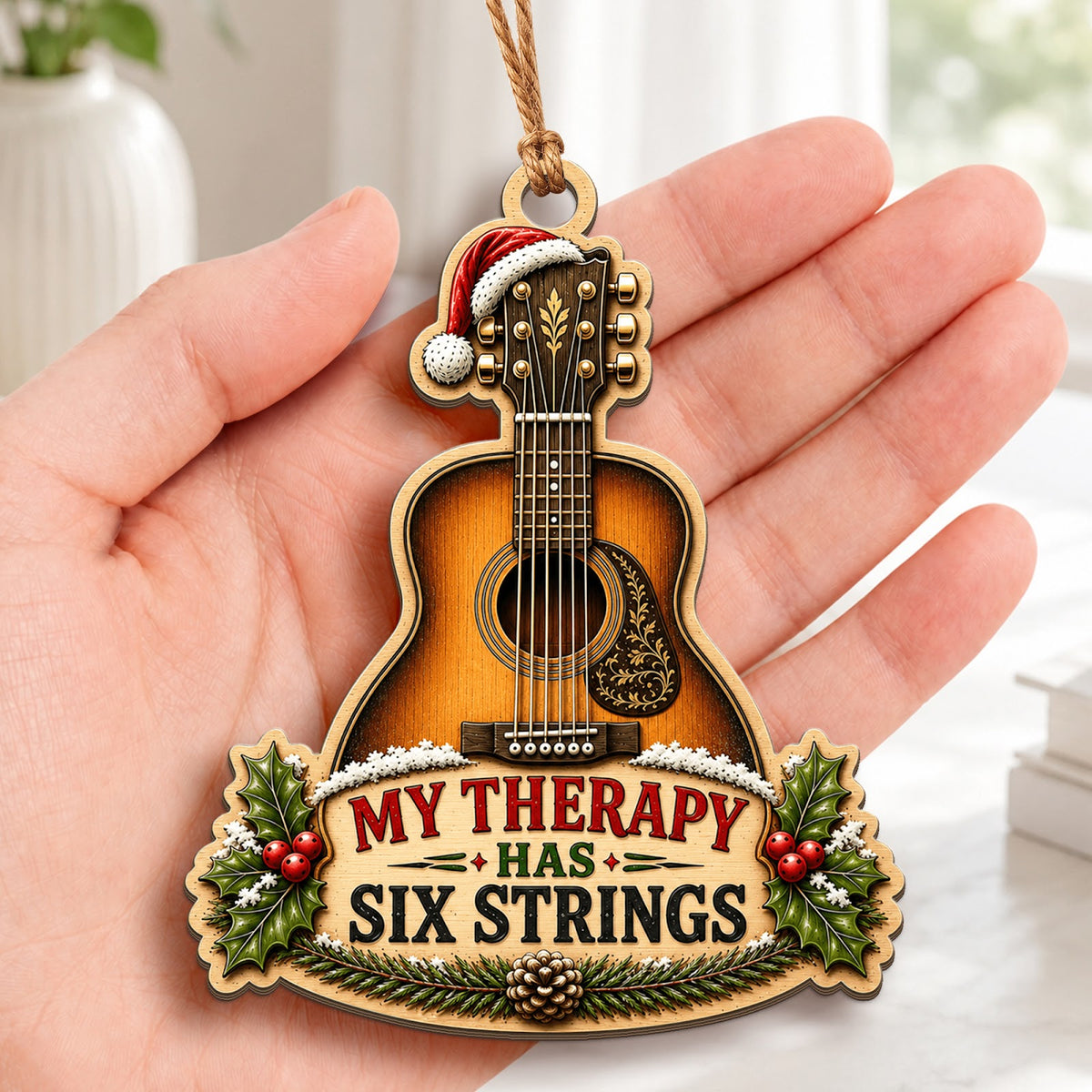 Guitar Christmas Ornament, Stocking Stuffer For Guitarist, Wood Hanging Tree Decoration