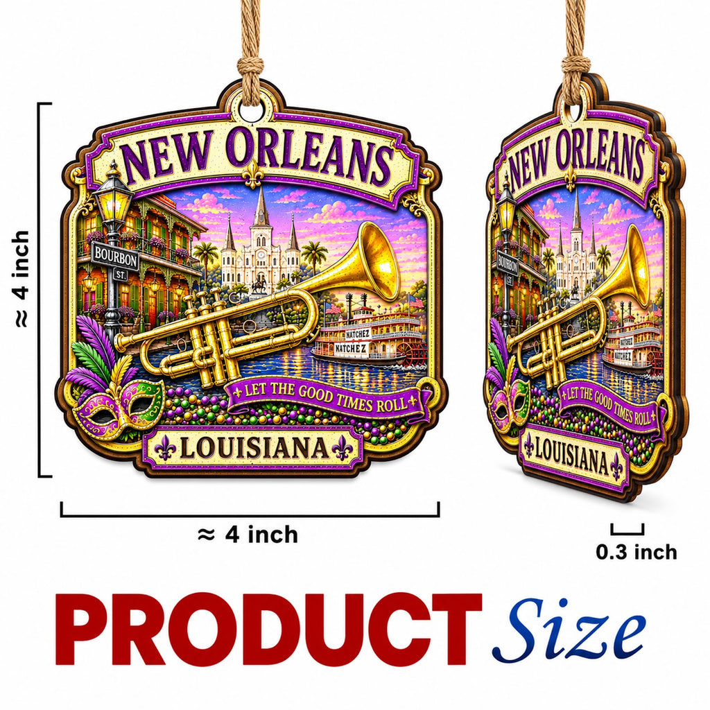 New Orleans Christmas Ornament, Louisiana Jazz Travel Souvenir Gift, Wood Tree Decoration