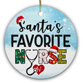 Santa Hat and a Stethoscope Curled Into a Heart With a Heartbeat Line on Snowy Blue. Ceramic Keepsake.