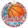 Your Talent Is God's Gift to You. Glossy Basketball on Icy Blue, Ceramic Keepsake for Christian Ballplayers.