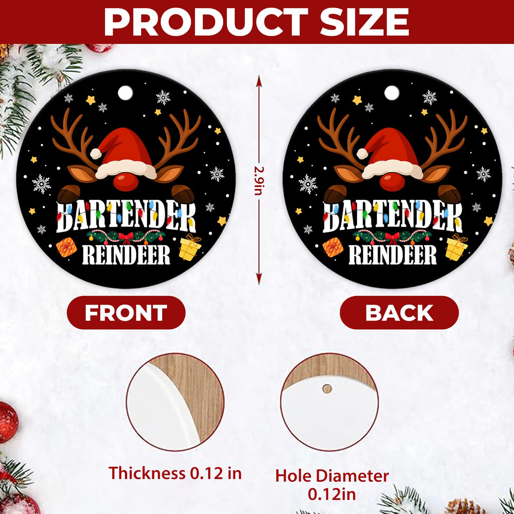 Bartender Christmas Ornament, Reindeer Bar Staff Gift, Ceramic Hanging Tree Decoration