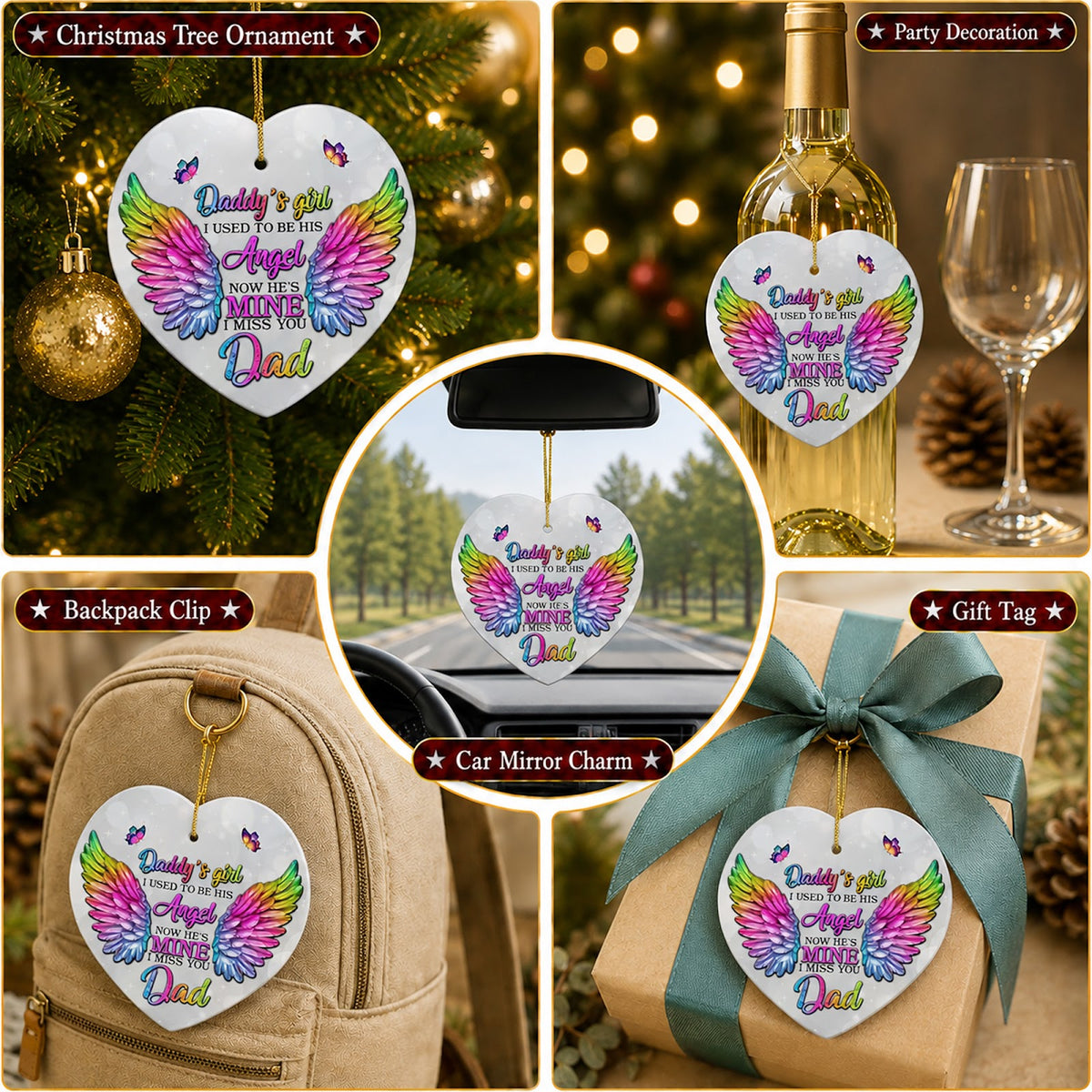 Dad Memorial Christmas Ornament, Heart I Miss You Dad Keepsake, Ceramic Hanging Tree Decoration