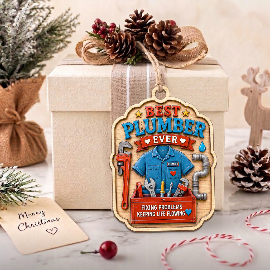 Plumber Christmas Ornament, Stocking Stuffer For Plumber, Wood Hanging Tree Decoration