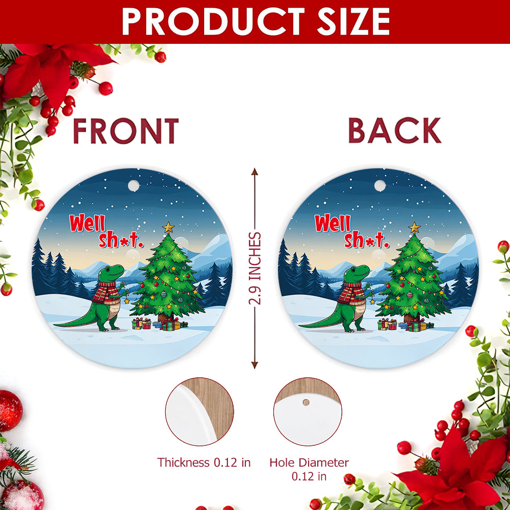 Dinosaur Christmas Ornament, Funny T Rex Novelty Humor Gift, Ceramic Hanging Tree Decoration