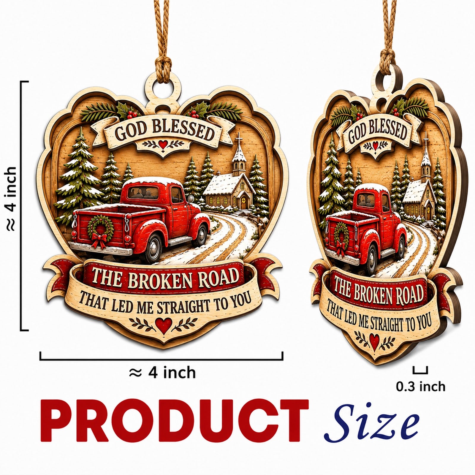 Broken Road Christmas Ornament, Inspirational Christian Gift, Wood Hanging Tree Decoration
