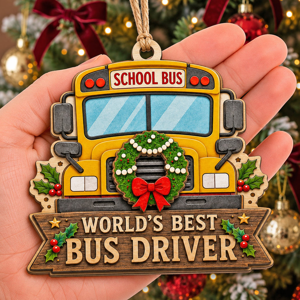 School Bus Driver Wood Christmas Ornament