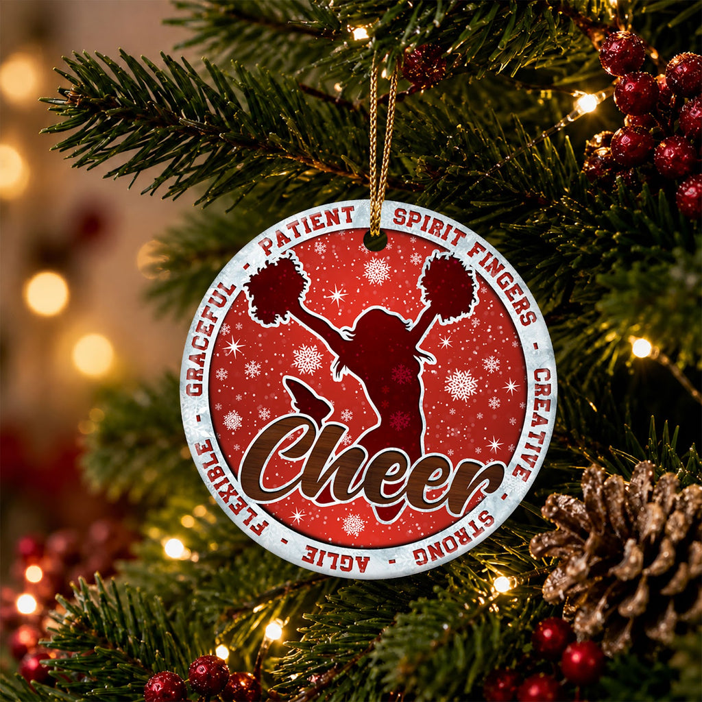 Cheer Christmas Ornament, Cheerleader Spirit Squad Gift, Ceramic Hanging Tree Decoration