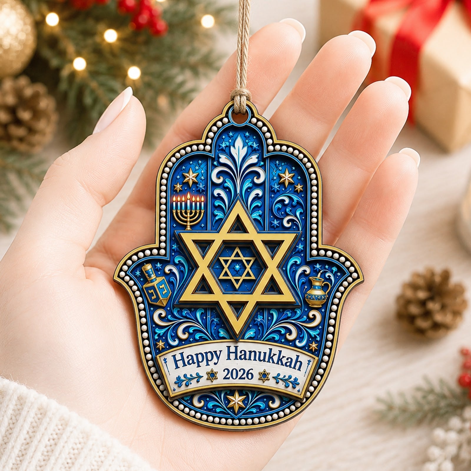 Hanukkah Star Of David Jewish Christmas Ornament, Star Of David Keepsake, Wood Tree Decoration