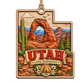 Natural Arches and Red Rock Canyon Formations Under a Wide Desert Sky. Wood Keepsake for Southwest Hikers.