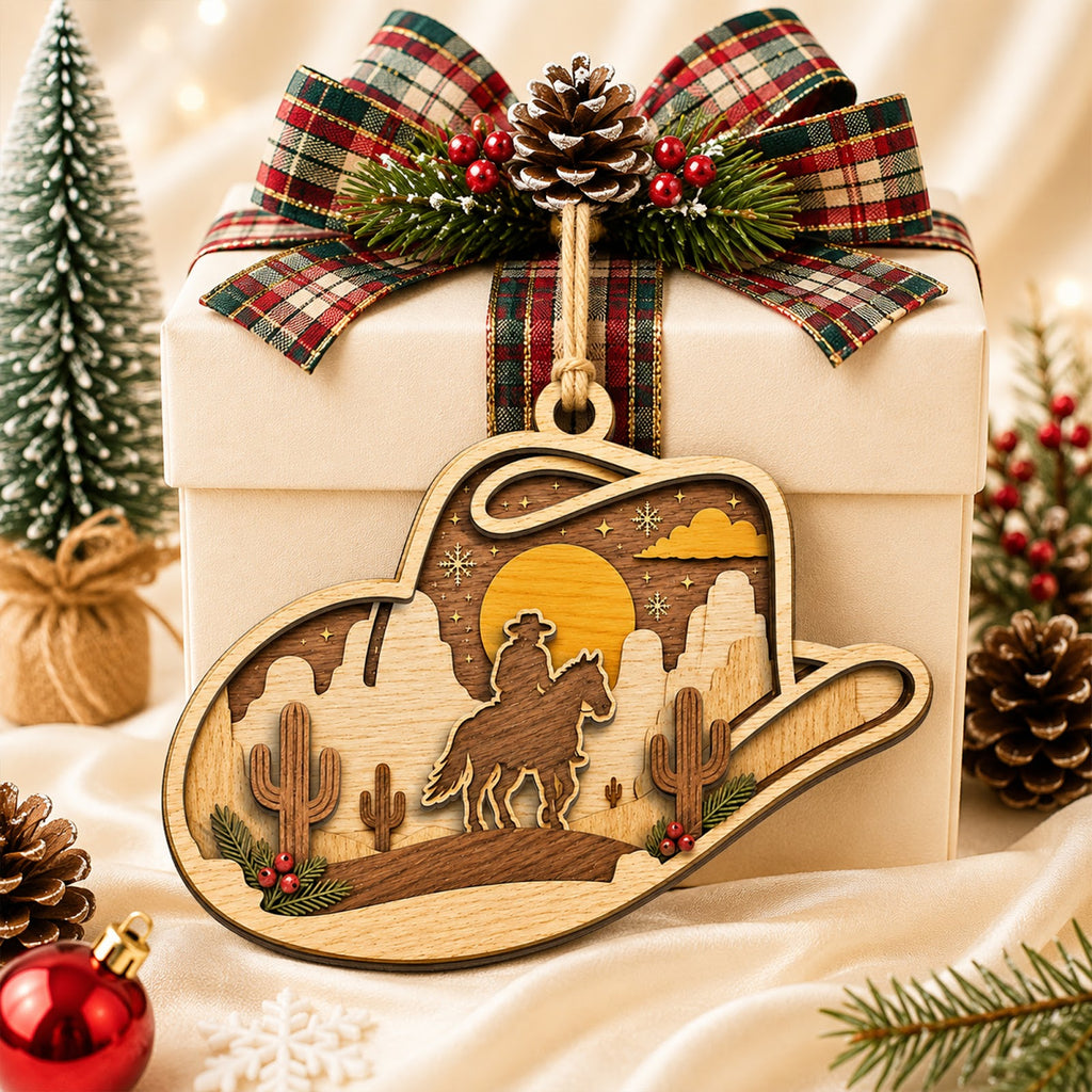 Western Cowboy Rodeo Country Christmas Ornament, Stocking Stuffer For Rodeo Fan, Wood Ornament