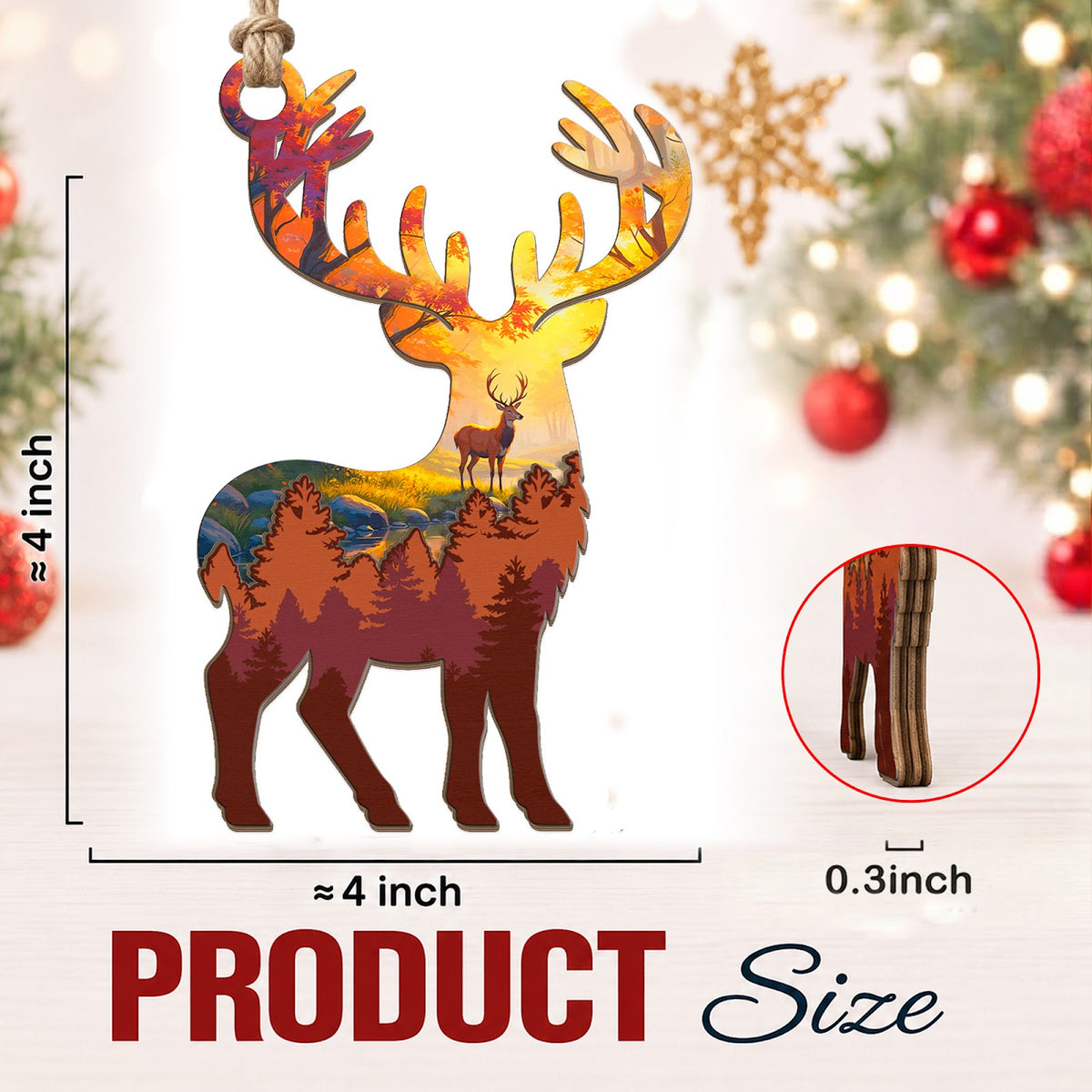 Deer Christmas Ornament, Stocking Stuffer For Buck Hunter, Wood Hanging Tree Decoration