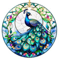 Jewel Toned Peacock in Full Plumage Framed by Vines and Berries. Ceramic Keepsake for Bird Lovers.