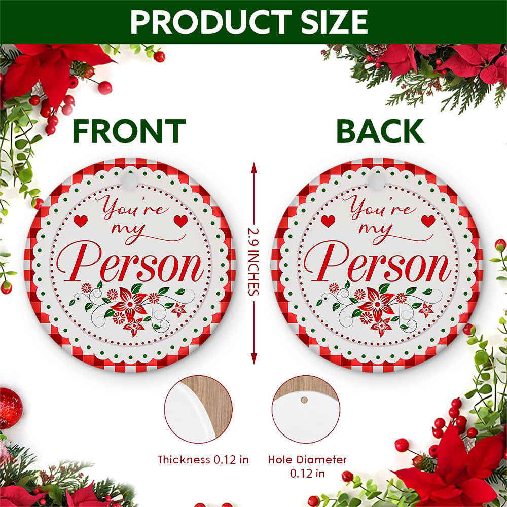 Best Friend Christmas Ornament, Youre My Person Gingham Keepsake, Ceramic Tree Decoration