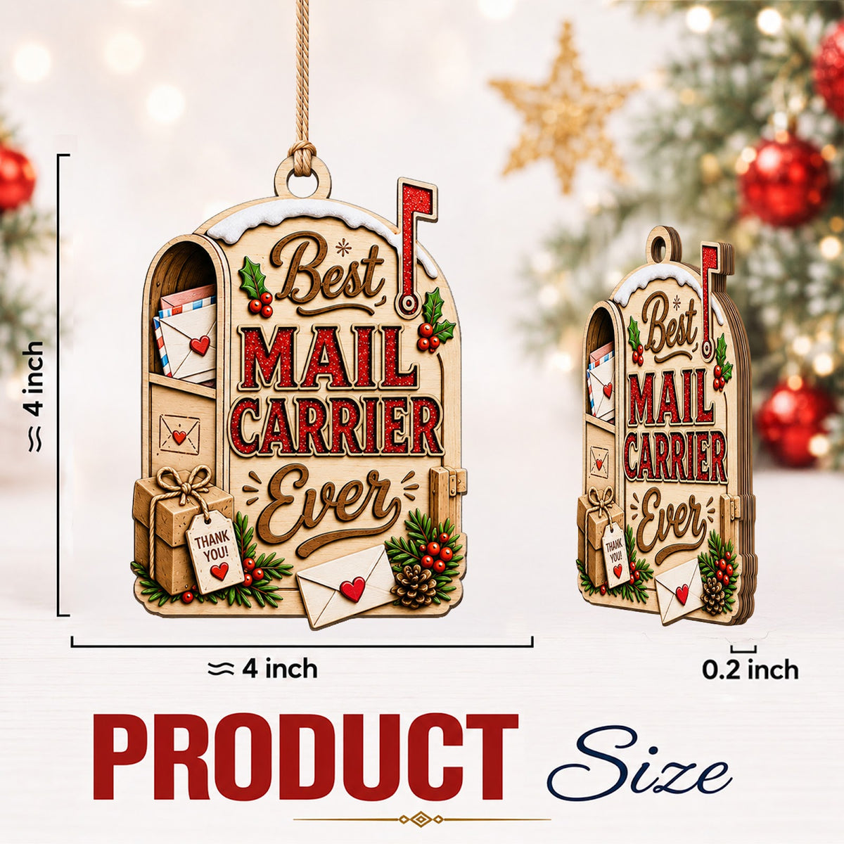 Best Mail Carrier Wood Christmas Ornament