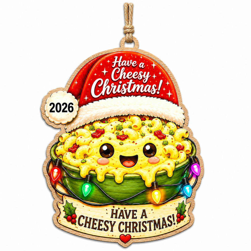 Kawaii Bowl Of Mac And Cheese With Melted Drips And A Santa Hat. Fun Gift For Cheesy Comfort Food Fans.