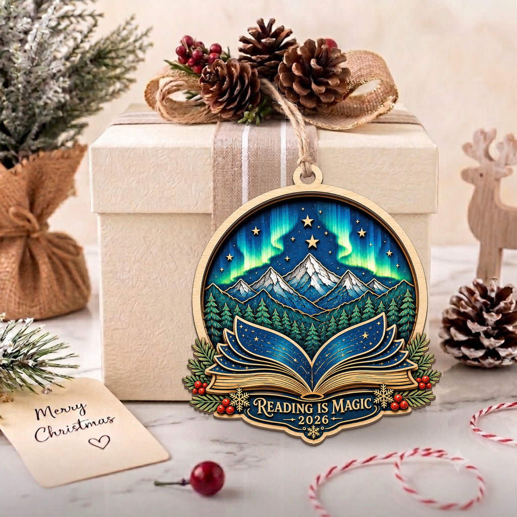 Book Ornament Reader Library Christmas Ornament, Stocking Stuffer For Book Fan, Wood Ornament