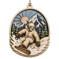 Oval Scene Engraves A Rider Cutting Through Snow Beneath Sunlit Peaks. Great Gift For Snowboarders And Winter Sports Fan