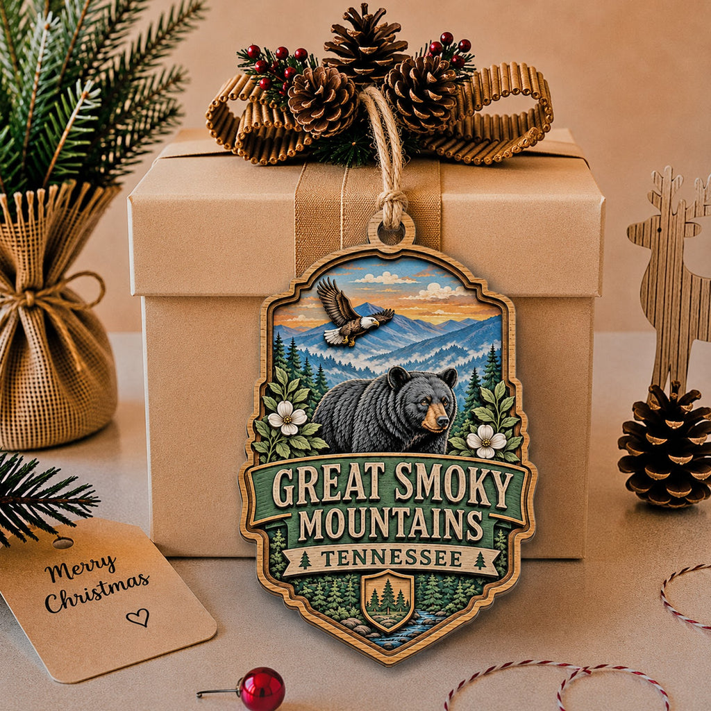 Great Smoky Mountains Christmas Ornament, Appalachian National Park Hiker Gift, Wood Ornament