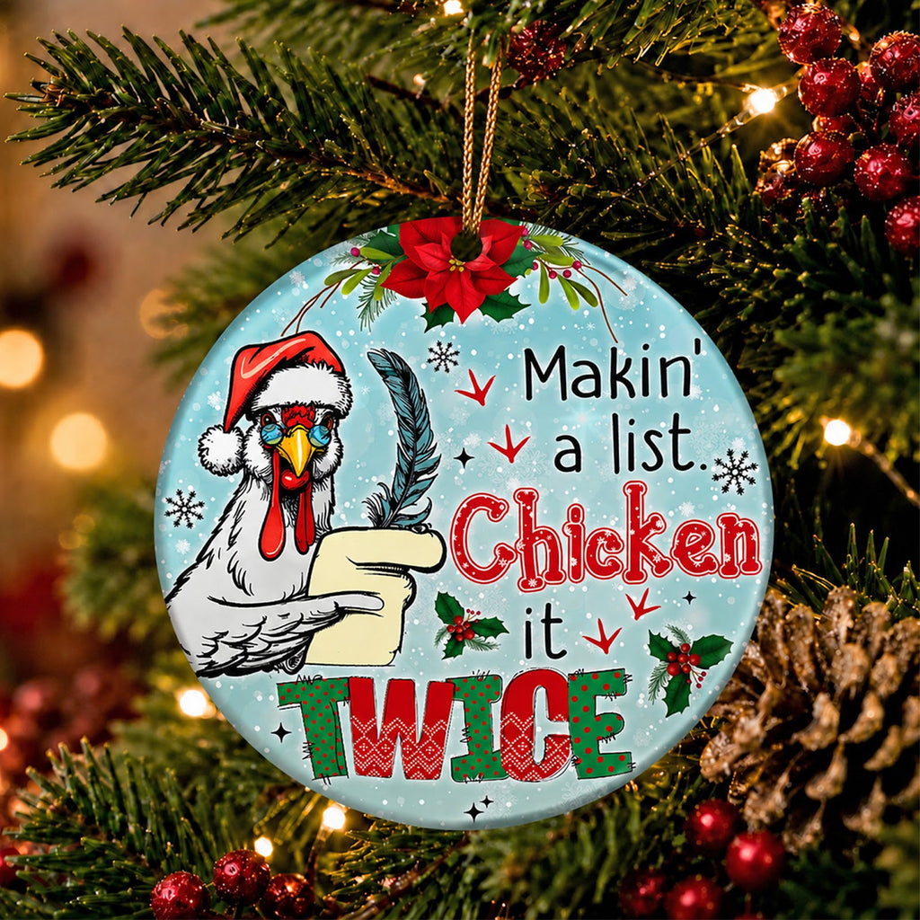 Chicken Christmas Ornament, Funny Farm Animal Pun Gift, Ceramic Hanging Tree Decoration