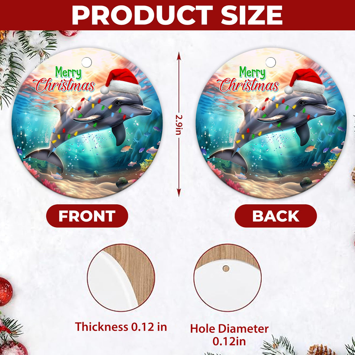 Dolphin Christmas Ornament, Tropical Beach Ocean Gift, Ceramic Hanging Tree Decoration