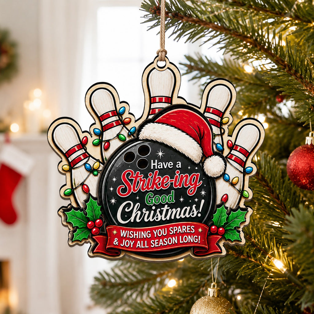 Bowling Pins Wood Christmas Ornament