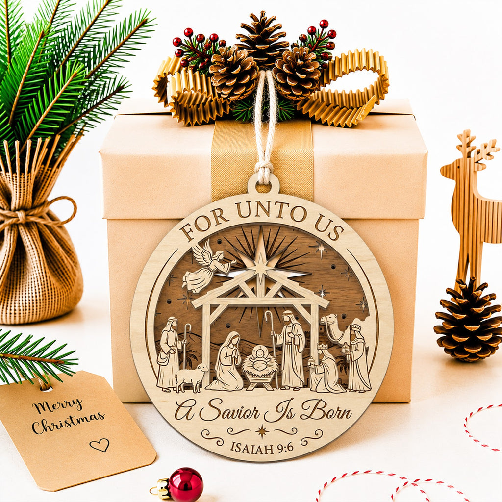 Savior Christmas Ornament, Religious Christian Gift, Wood Hanging Tree Decoration
