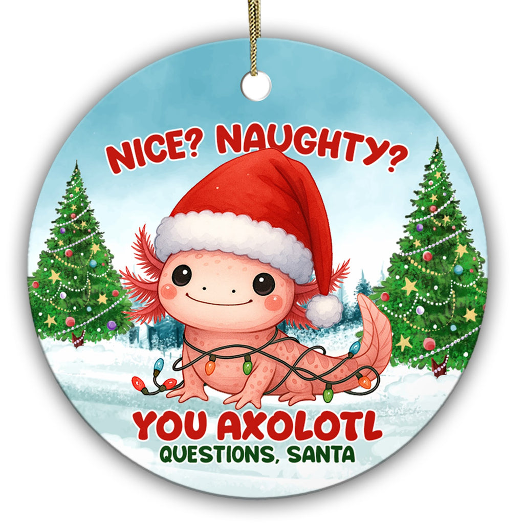 Nice or Naughty? You Axolotl Questions, Santa. Ceramic Keepsake for Axolotl-Obsessed Kids and Tweens.