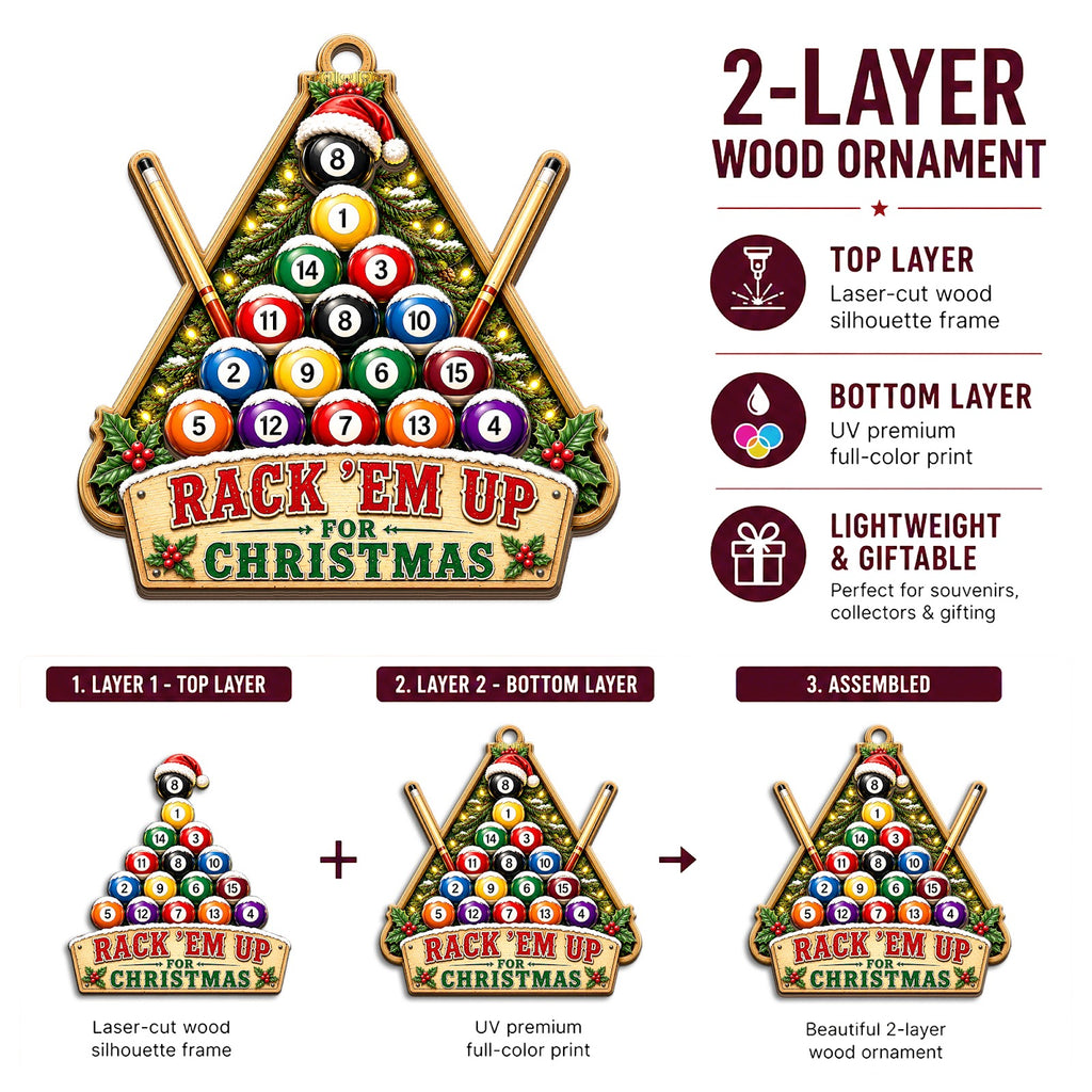 Billiards Rack Wood Christmas Ornament
