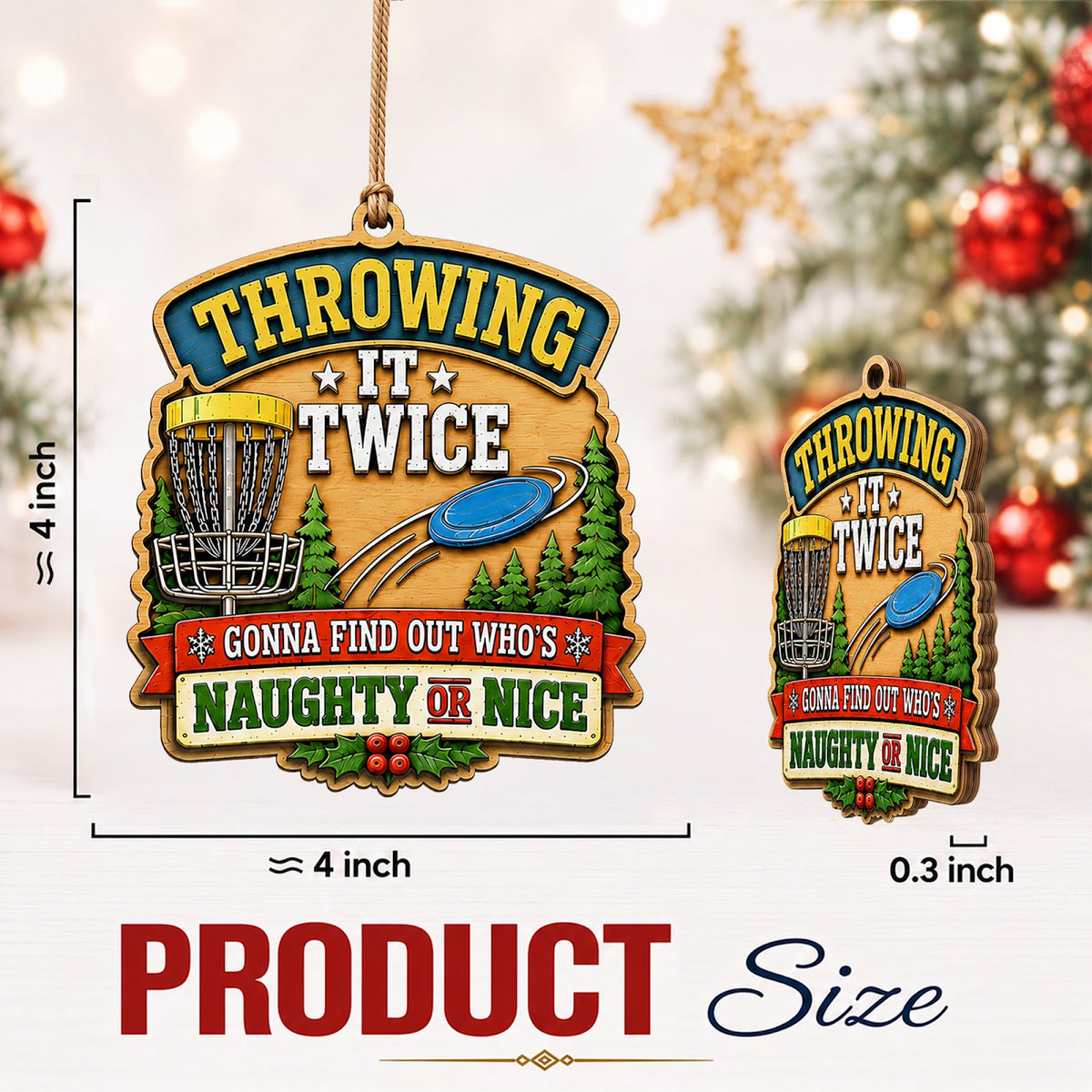 Disc Golf Basket Wood Christmas Ornament