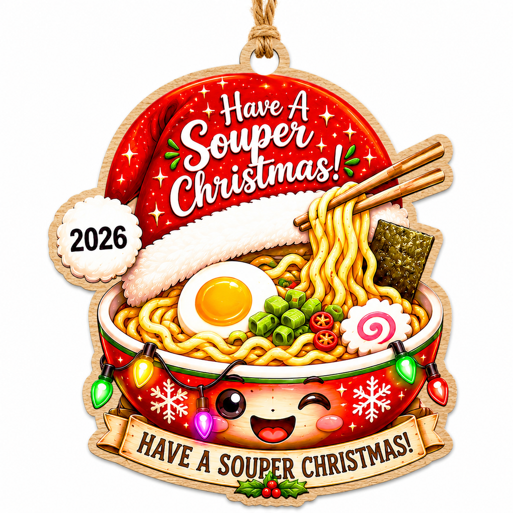 Winking Ramen Bowl With Egg, Scallions, And Nori Wrapped In Lights. Fun Gift For Ramen Loving Foodies.