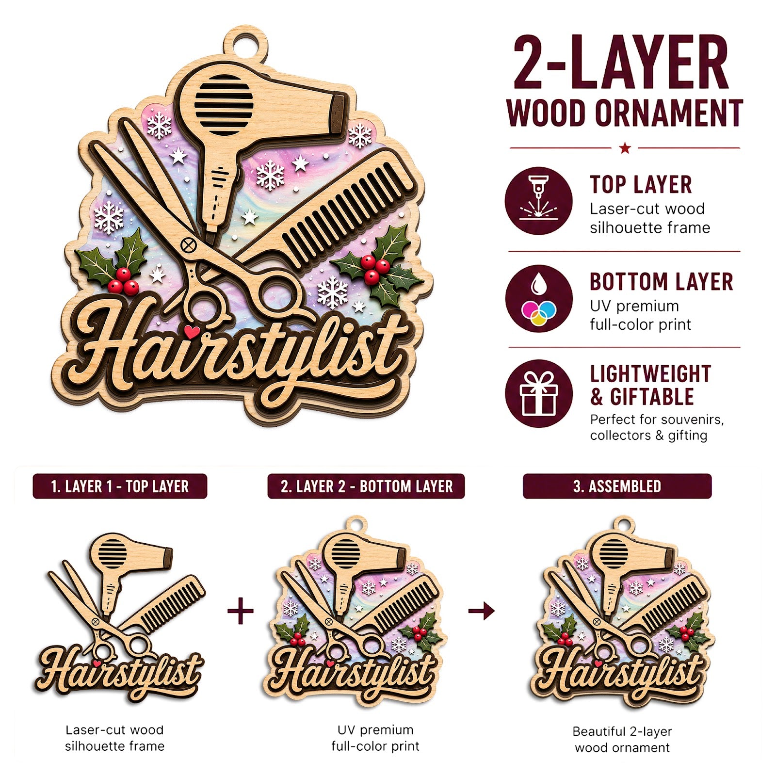 Hairstylist Wood Christmas Ornament