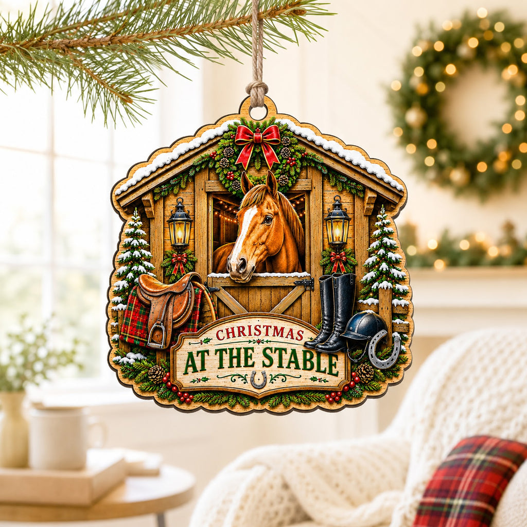 Equestrian Stable Horse Rider Christmas Ornament, Equestrian Keepsake, Wood Tree Decoration