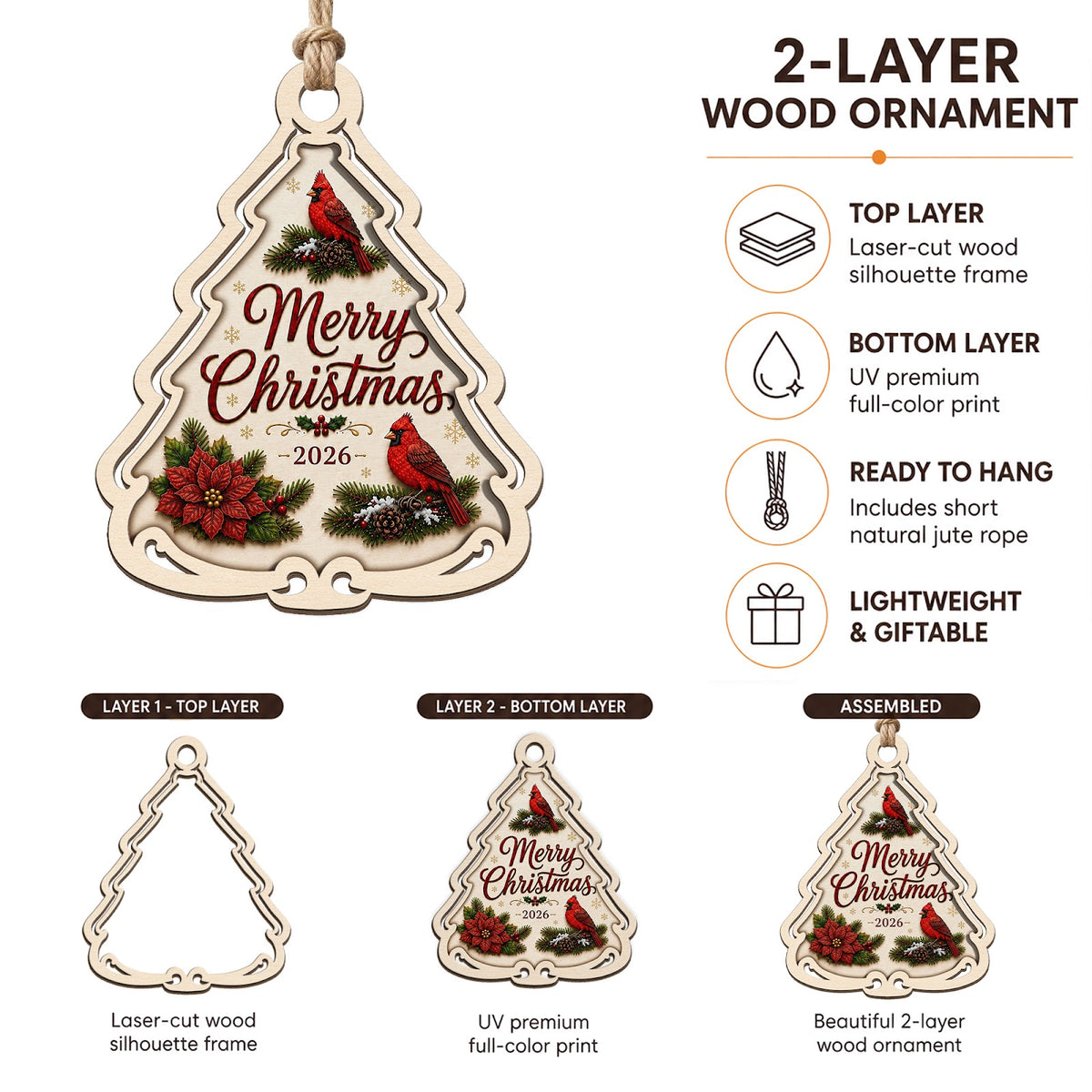 Wonderful Time Holiday Festive Christmas Ornament, Seasonal Stocking Stuffer, Wood Ornament