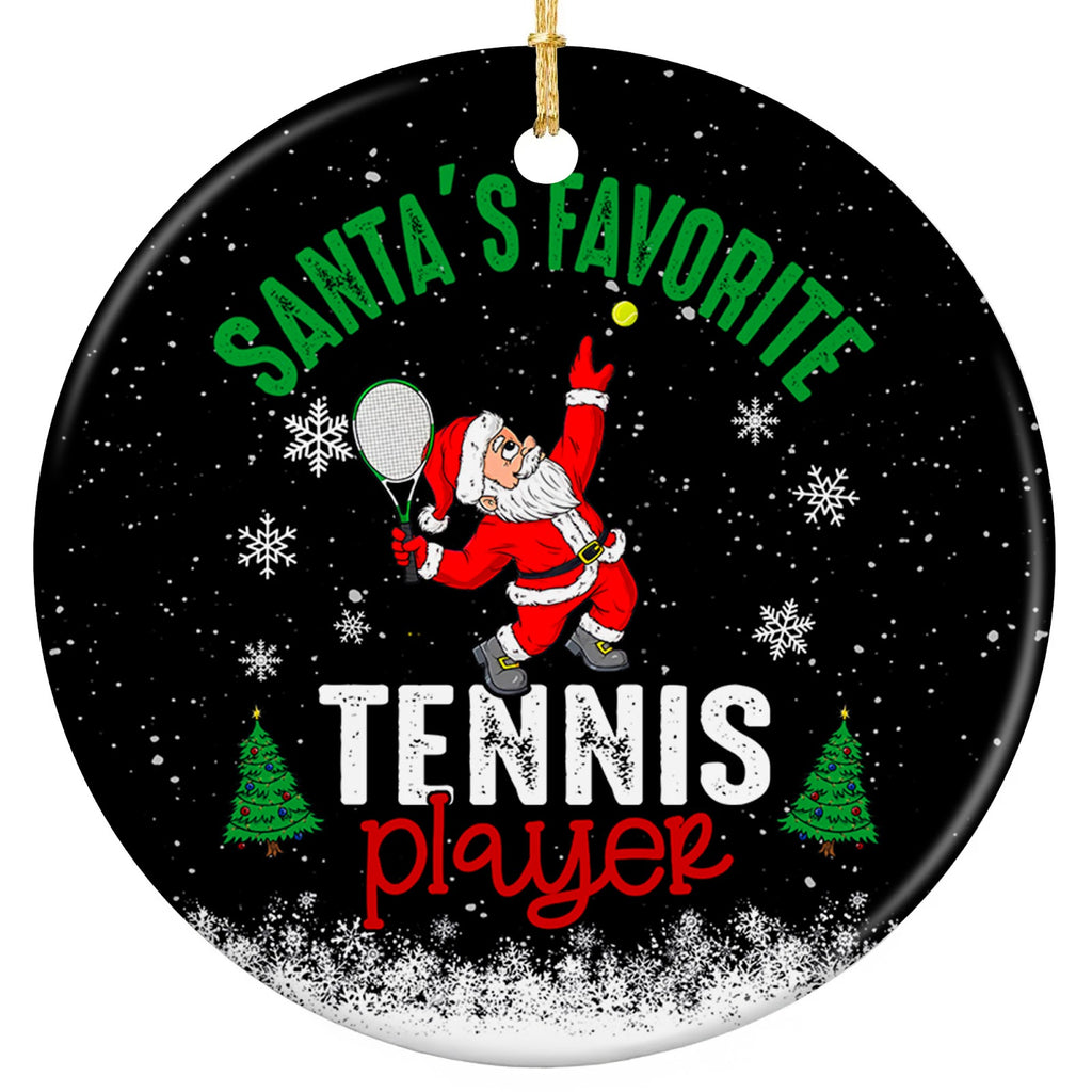 Santa Mid-Serve With a Racquet and Ball. Ceramic Keepsake for Junior, School and Adult League Tennis Players.