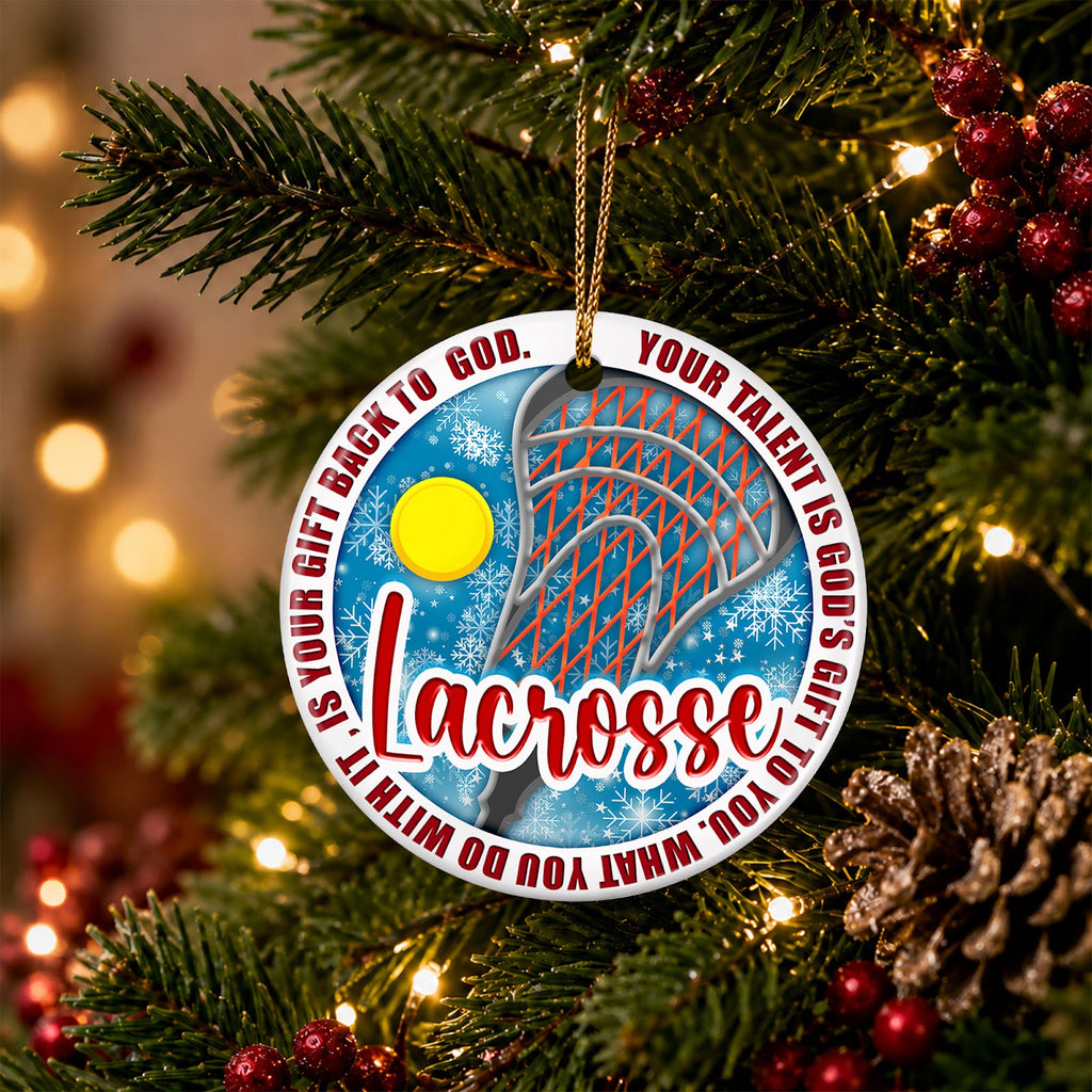 Lacrosse Christmas Ornament, Faith Your Talent Is A Gift Idea, Ceramic Hanging Tree Decoration