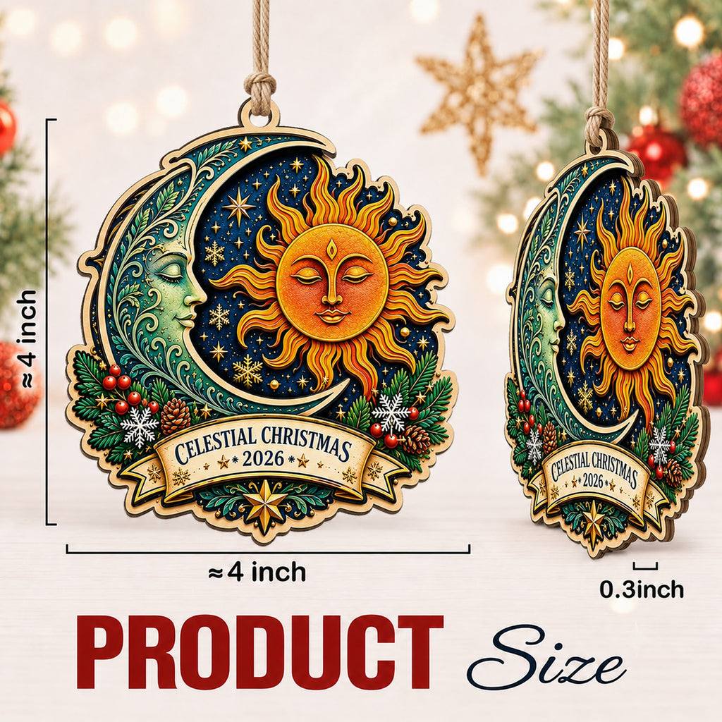 Sun And Moon Celestial Mystical Christmas Ornament, Celestial Balance Keepsake, Wood Ornament