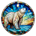 Mosaic Polar Bear on Ice Gazing at a Crescent Moon Under an Aurora Sky. Ceramic Keepsake for Nature Lovers.