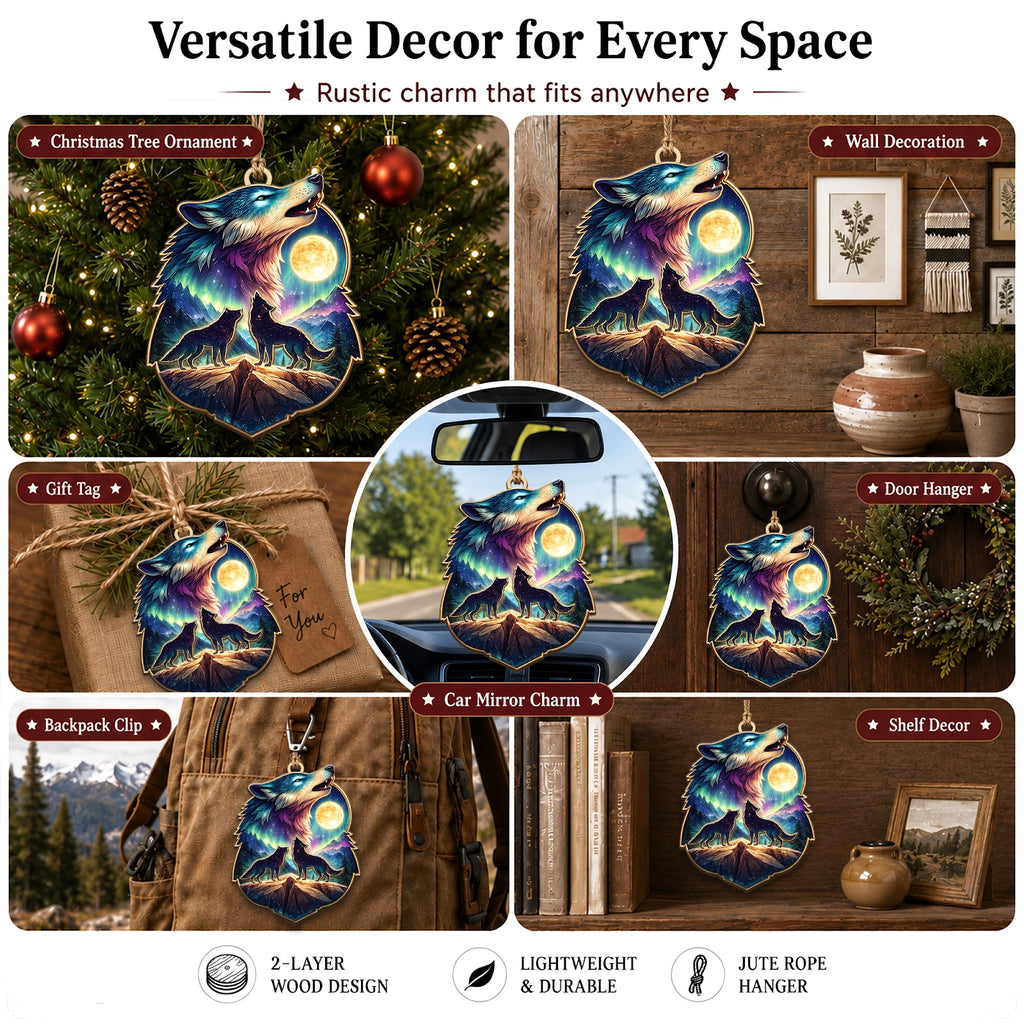 Wolf Christmas Ornament, Stocking Stuffer For Wolf Lover, Wood Hanging Tree Decoration