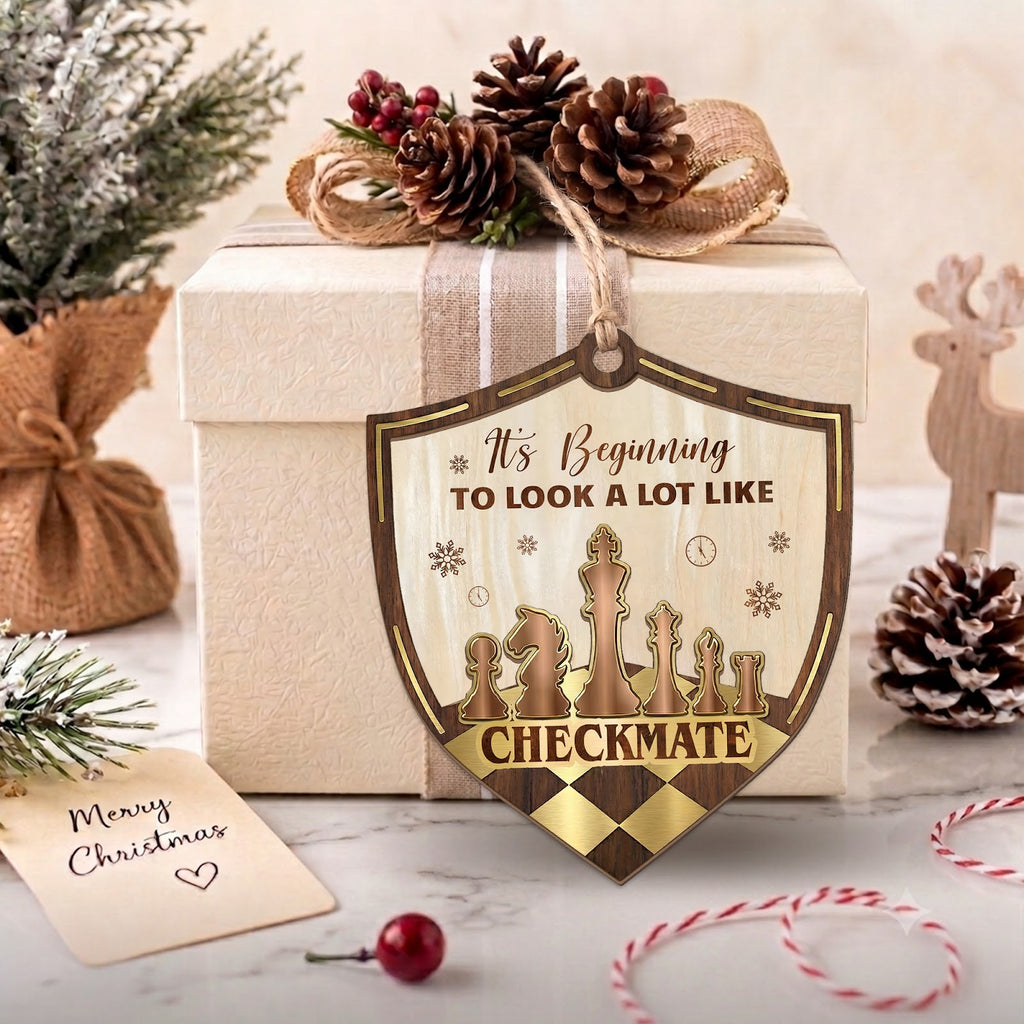 Chess Checkmate Wood Christmas Ornament