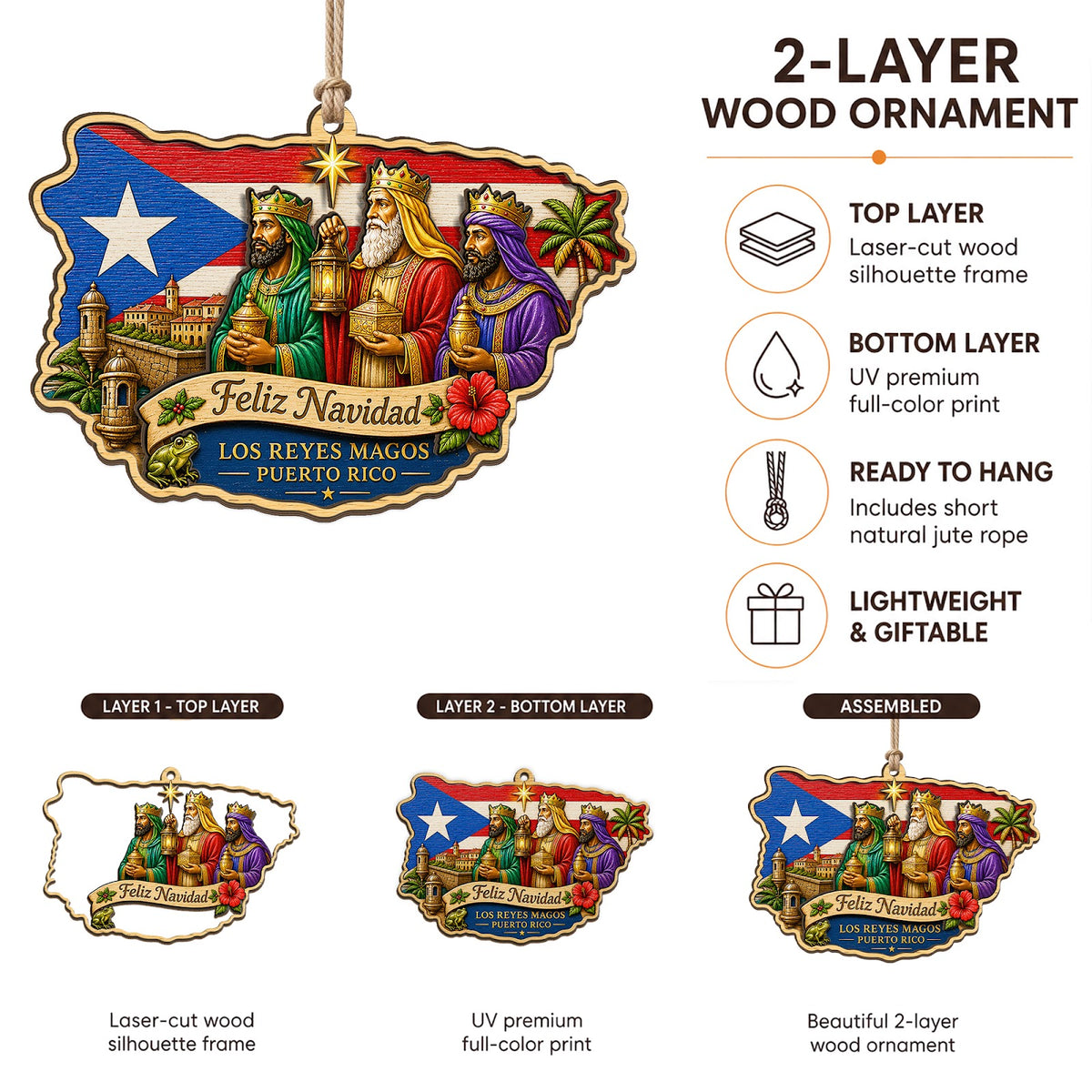 Puerto Rico Street Christmas Ornament, Old San Juan Colorful Souvenir Gift, Wood Ornament