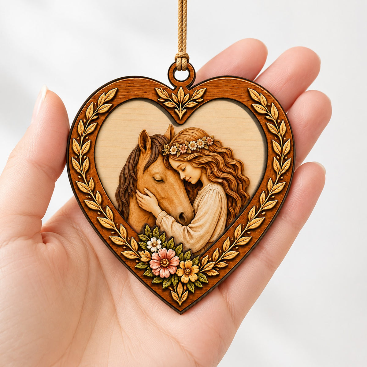 Girl Love Horse Christmas Ornament, Gift For Horse Girl, Wood Hanging Tree Decoration